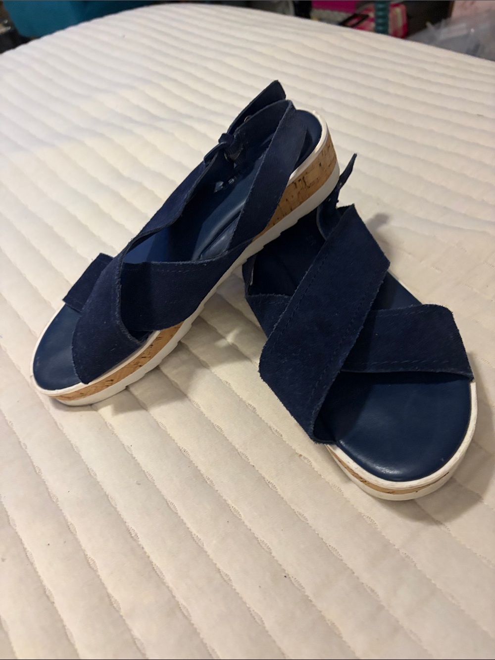 Marc Fisher Navy Crisscross Cork-Platform Sandals